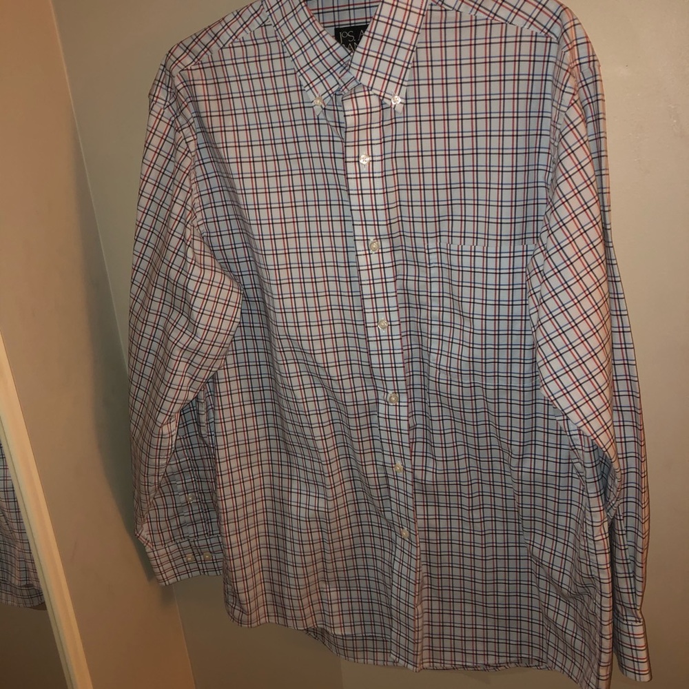 red and blue jos. a. bank dress shirt